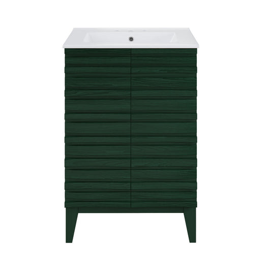 Cascade 24" Freestanding Bathroom Vanity in Green Oak with 3-Hole Widespread Sink Top