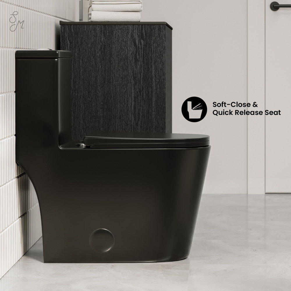 Dreux One-Piece 12" Rough-in .95/1.28 GPF Dual Top Flush Elongated Toilet in Glossy Black