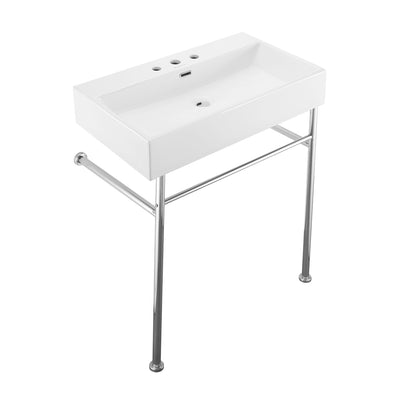 Claire 30" Console Sink White Basin Chrome Legs with 8" Widespread Holes