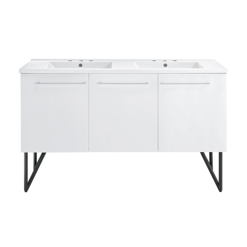 Annecy 60 in. White, Double Basin Bathroom Vanity With White, 3-Hole Artificial Stone Sink Top