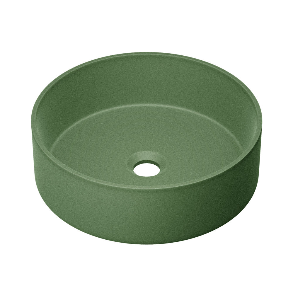 Lisse 14.5" Concrete Round Vessel Sink in Matte Royal Green