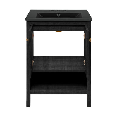 Chateau 24" Freestanding Bathroom Vanity in Black Oak with Black 3-Hole Centerset Sink Top