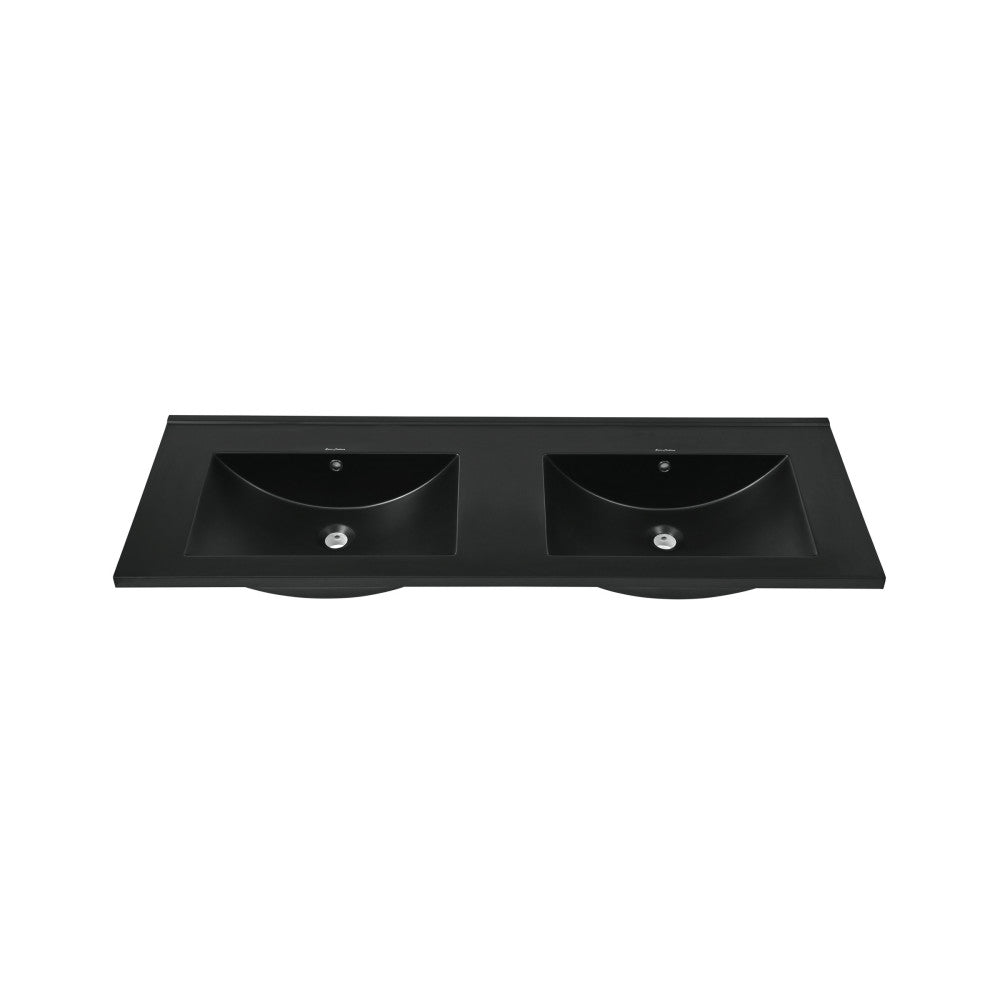 48" Zero Hole Double Basin Vanity Sink Top in Glossy Black