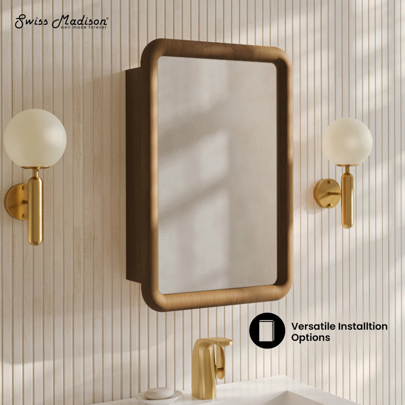 Plaisir 18 x 27 Recessed/Wall Mount Medicine Cabinet with Mirror in Brown Oak