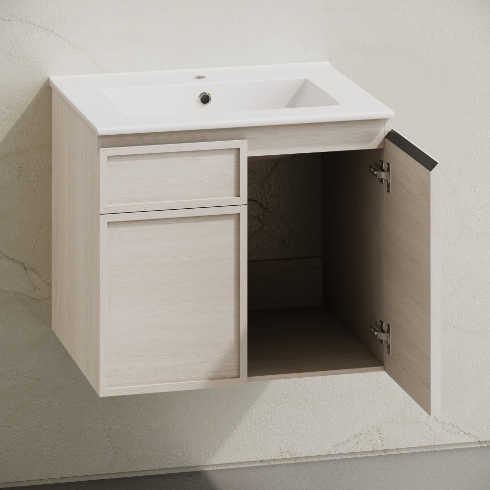 St. Tropez 24" Wall-Mounted Bathroom Vanity in White Oak with Sink Top
