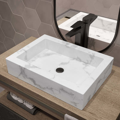 Voltaire 22" Ceramic Vessel Bathroom Sink in White Marble