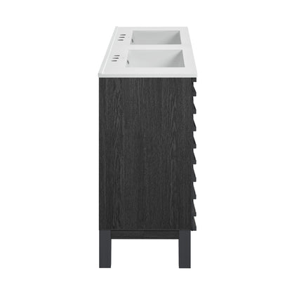 Cascade 48 in. Black Oak, Double Basin Bathroom Vanity With White, 3-Hole Centerset Ceramic Sink Top