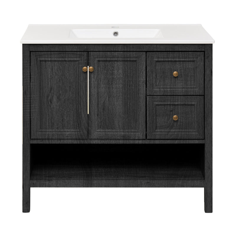 Chateau 36" Freestanding Bathroom Vanity in Black Oak with Sink Top