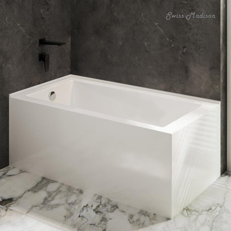 Voltaire 72 x 36 Left Drain Soaking Alcove Corner Apron Bathtub in Glossy White