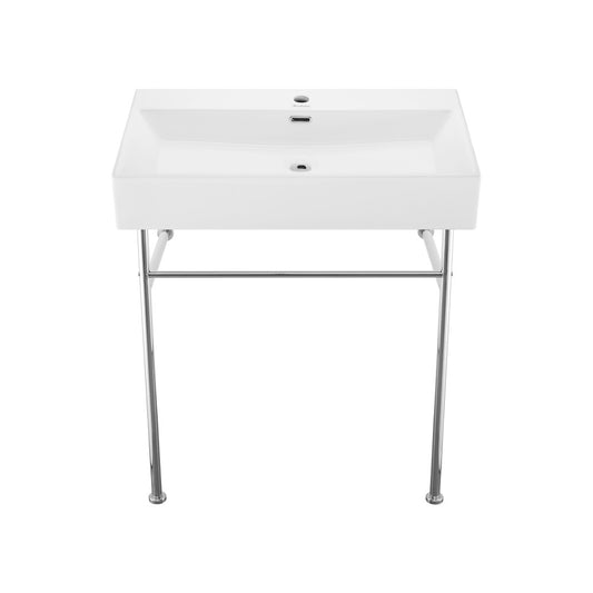 Claire 30 Ceramic Console Sink White Basin Chrome Legs