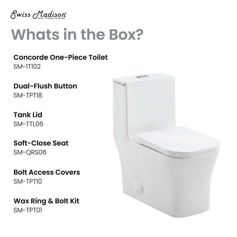 Concorde One-Piece 14" Rough-in 1.1/1.6 GPF Dual Top Flush Square Toilet in Glossy White