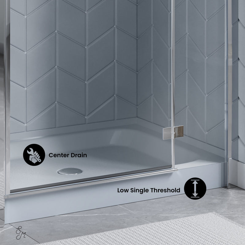 Voltaire 48" x 36" Single-Threshold, Center Drain, Shower Base in Grey