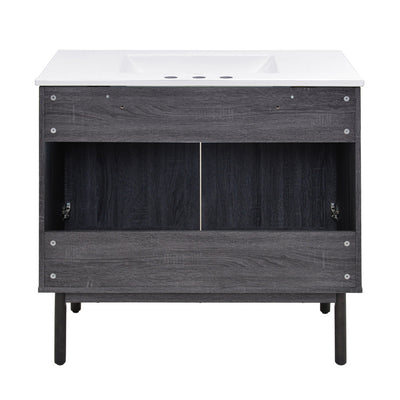 Classe 36 in. Black Oak Bathroom Vanity With White, 3-Hole Ceramic Sink Top