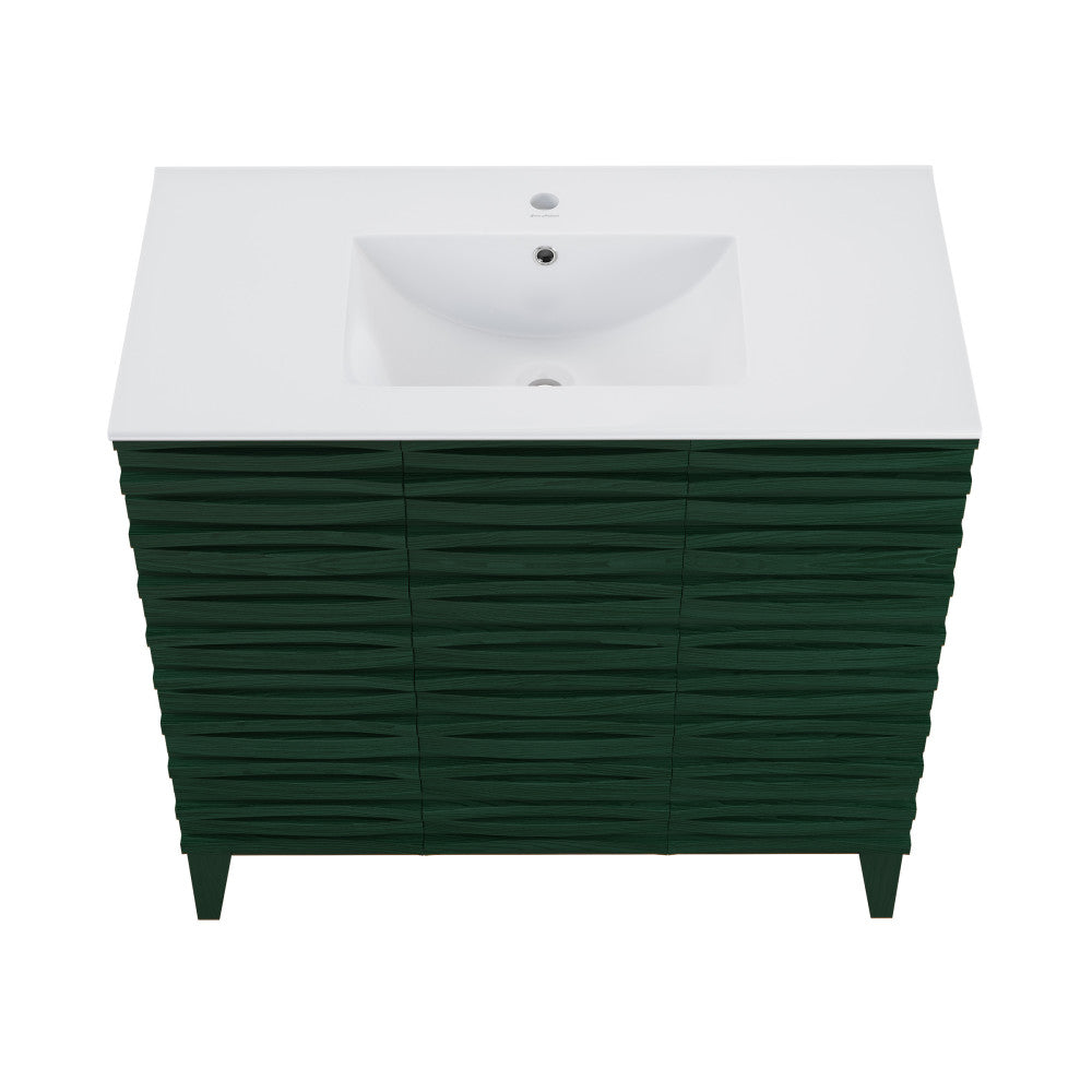 Cascade 36" Freestanding Bathroom Vanity in Green Oak with Sink Top