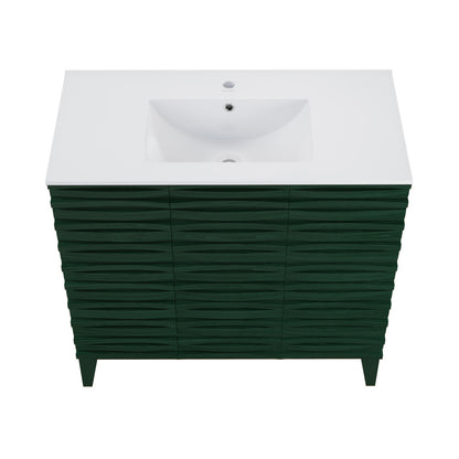 Cascade 36" Freestanding Bathroom Vanity in Green Oak with Sink Top