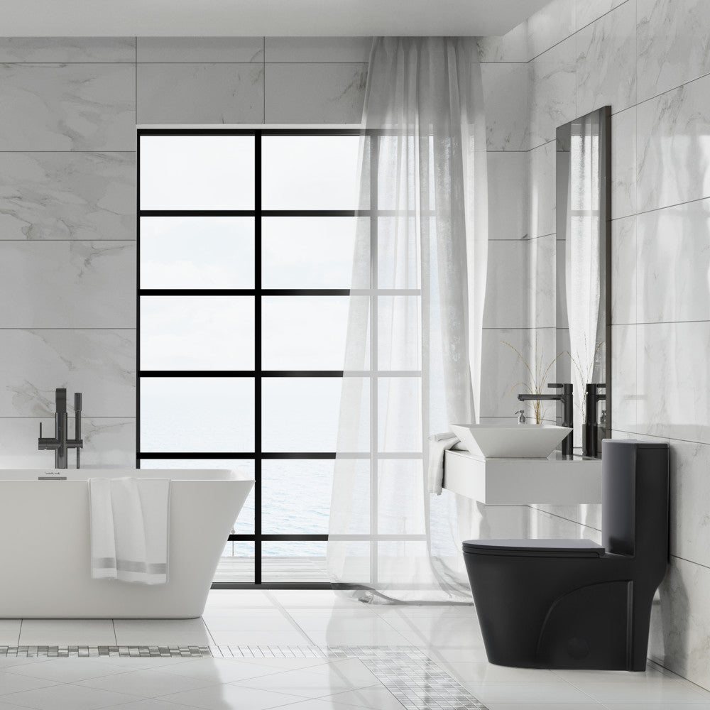 St. Tropez One-Piece Elongated Toilet Left Side Vortex Flush Handle in Matte Black 1.28 gpf