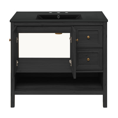 Château 36" Freestanding Bathroom Vanity in Black Oak with Black 3-Hole Widespread Sink Top