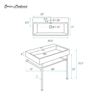 Claire 40 Ceramic Console Sink White Basin Chrome Legs