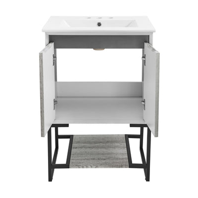 Marseille 24 in. Gray Oak Bathroom Vanity With White, 3-Hole Ceramic Sink Top