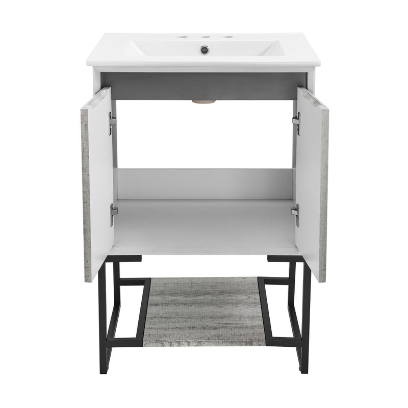 Marseille 24 in. Gray Oak Bathroom Vanity With White, 3-Hole Ceramic Sink Top