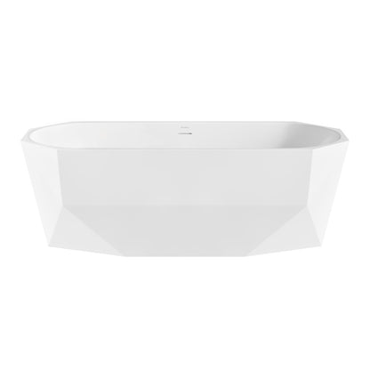 Brusque 67" Diamond Shaped Soaking Freestanding Bathtub in Glossy White, Drain Included