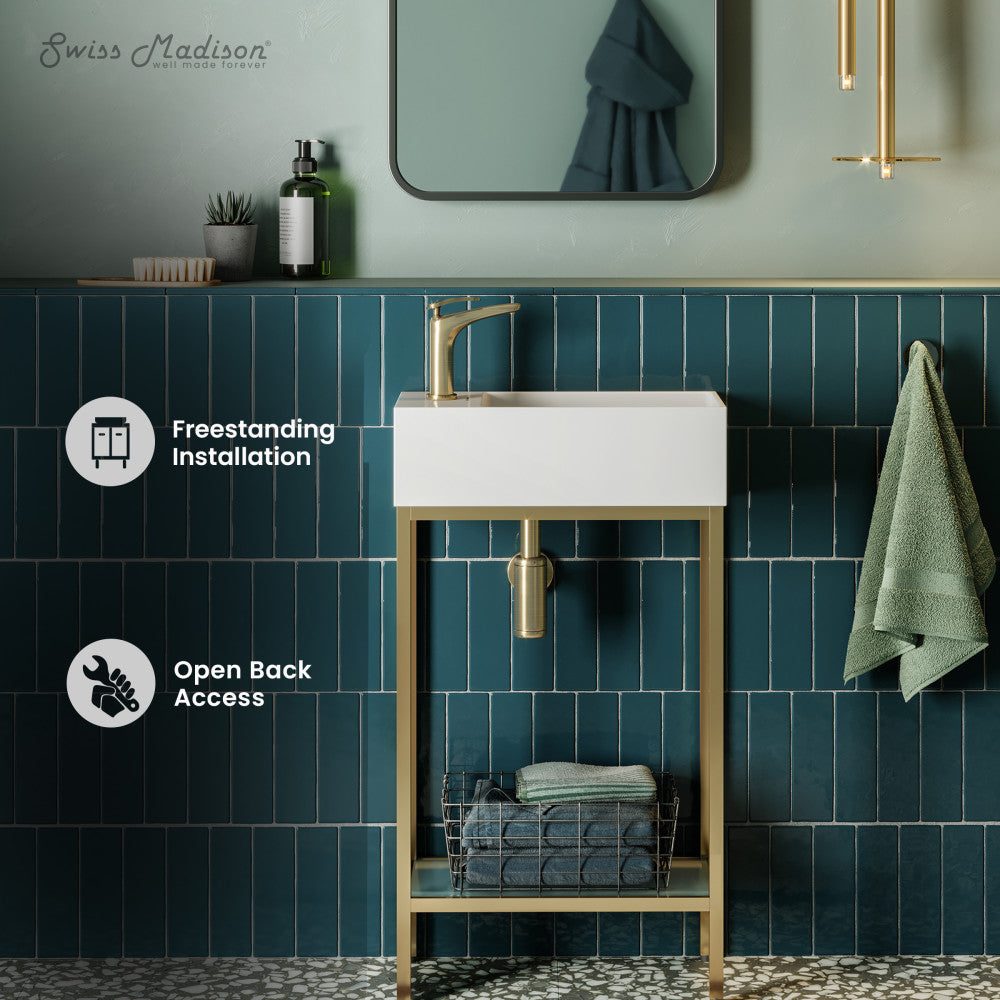 Pierre 19" Freestanding Bathroom Vanity with Open Shelf and Brushed Gold Metal Frame