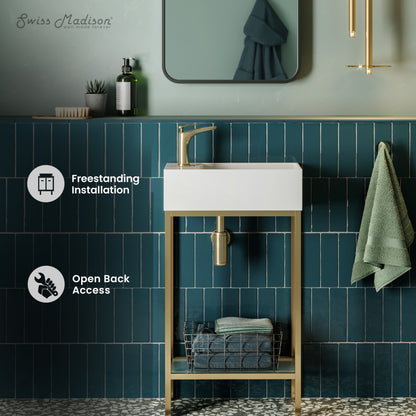 Pierre 19" Freestanding Bathroom Vanity with Open Shelf and Brushed Gold Metal Frame