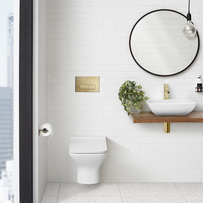 Carre Wall Mount Dual Flush Actuator Plate with Rectangle Push Buttons in Brushed Brass