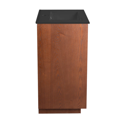 Daxton 24" Freestanding Bathroom Vanity in Brown Oak with Black Sink Top
