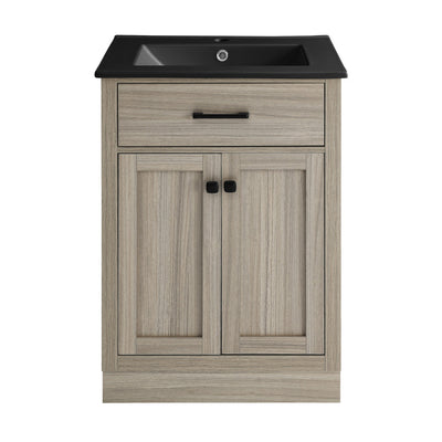 Burdon 24 in. Brown Oak Bathroom Vanity With Black Ceramic Sink Top