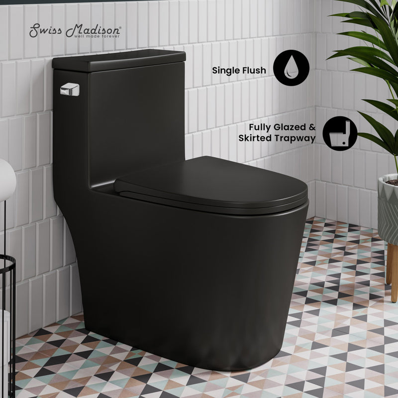 Dreux One-Piece 12" Rough-in 1.28 GPF Left Flush Elongated Toilet in Matte Black