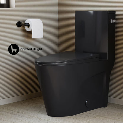 St. Tropez One-Piece 12" Rough-in 1.28 GPF Right-Hand Flush Elongated Toilet in Glossy Black