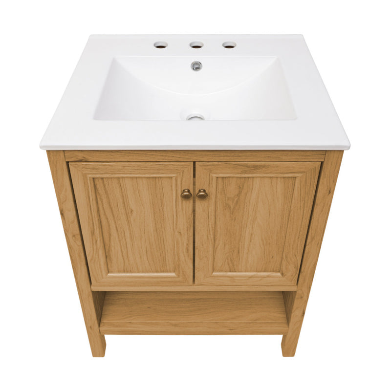 Château 24" Freestanding Bathroom Vanity in Golden Oak with 3-Hole Centerset Sink Top