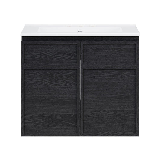 St. Tropez 24" Wall-Mounted Bathroom Vanity in Black Oak with 3-Hole Centerset Sink Top