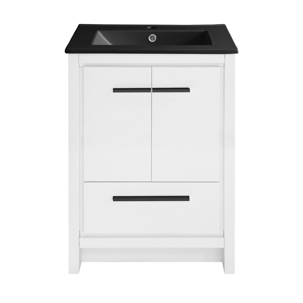 Virage 24 in. White Bathroom Vanity With Black Ceramic Sink Top