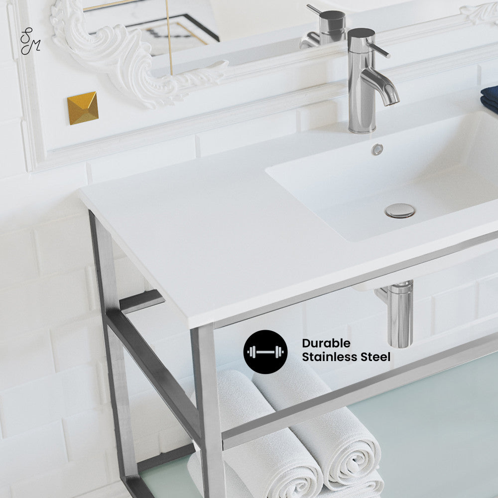 Pierre 36" Open Shelf Chrome Frame Wall-Mounted Bathroom Vanity with Sink Top