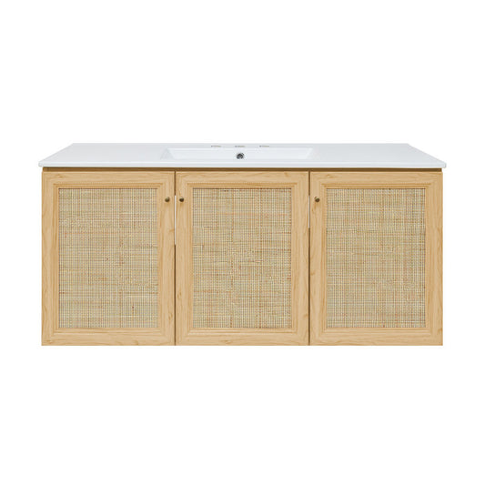 Classe 48" Wall-Mounted Bathroom Vanity in Natural Oak with 3-Hole Widespread Sink Top