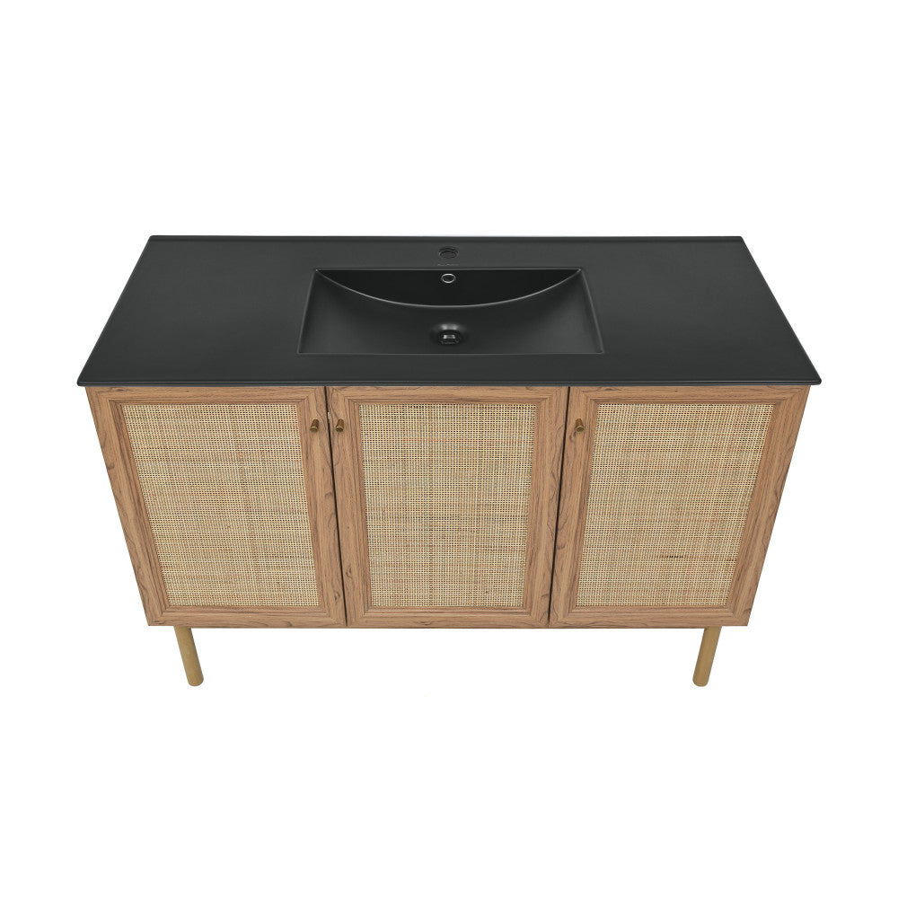 Classe 48" Freestanding Bathroom Vanity in Golden Oak with Black Sink Top