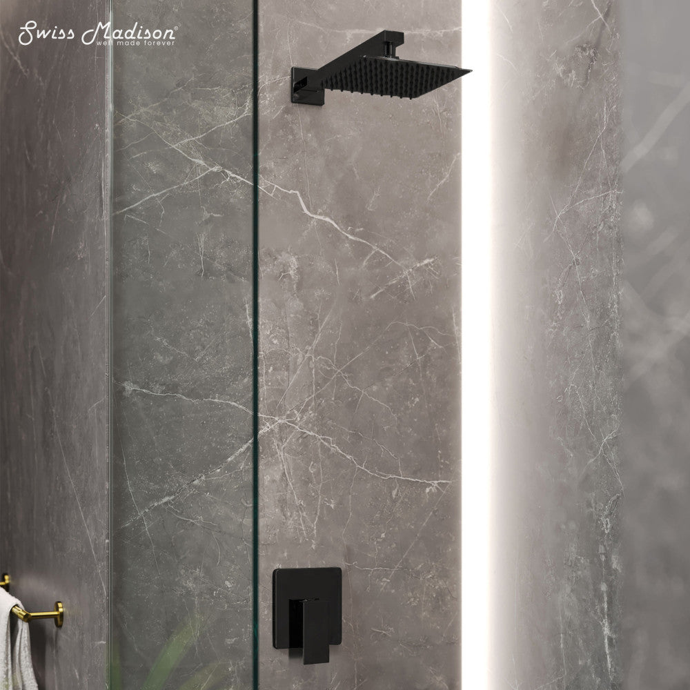 Concorde Single-Handle 1 Spray 8" Wall Mounted Fixed Shower Head in Matte Black (Valve Included)