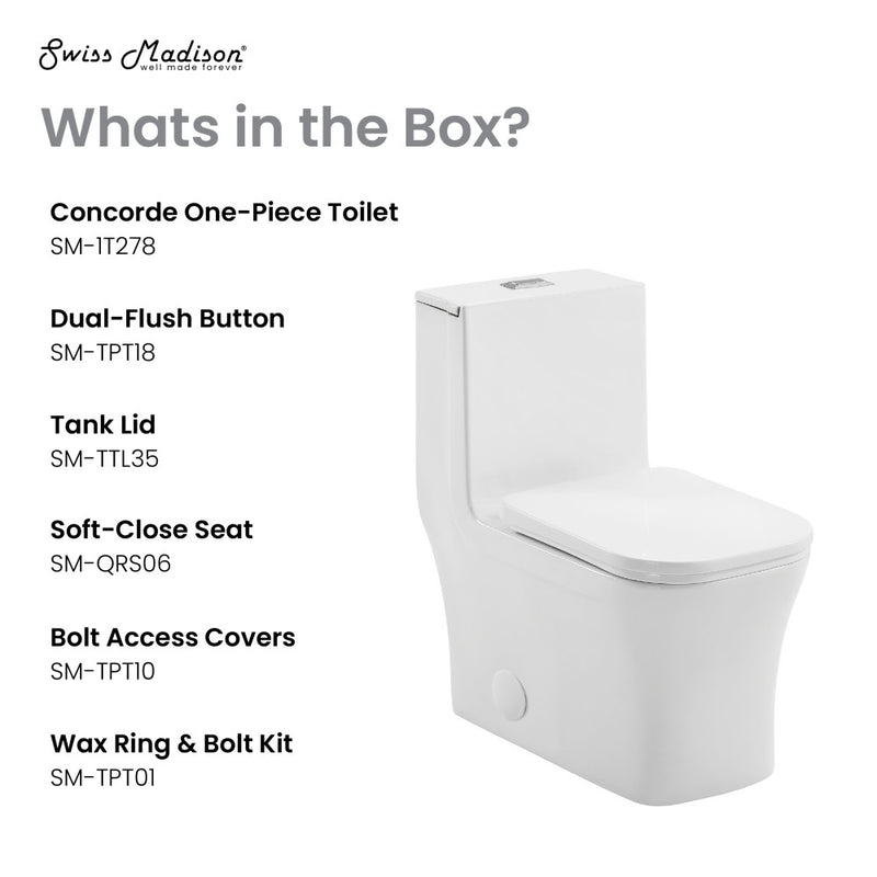 Concorde One Piece Square Toilet Dual Flush 1.1/1.6 gpf with 10" Rough In