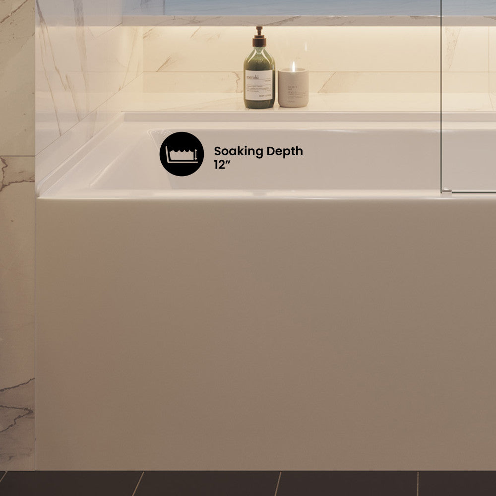 Voltaire 60 x 30 Skirted Right Drain Soaking Apron Bathtub in Glossy White with Integrated Overflow, Drain Included