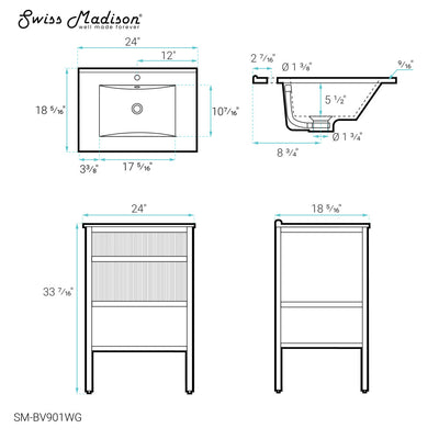 Cache 24" Freestanding Bathroom Vanity in White with Sink Top