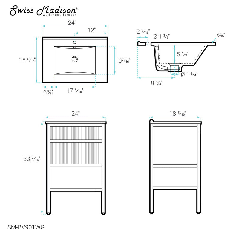 Cache 24" Freestanding Bathroom Vanity in White with Sink Top