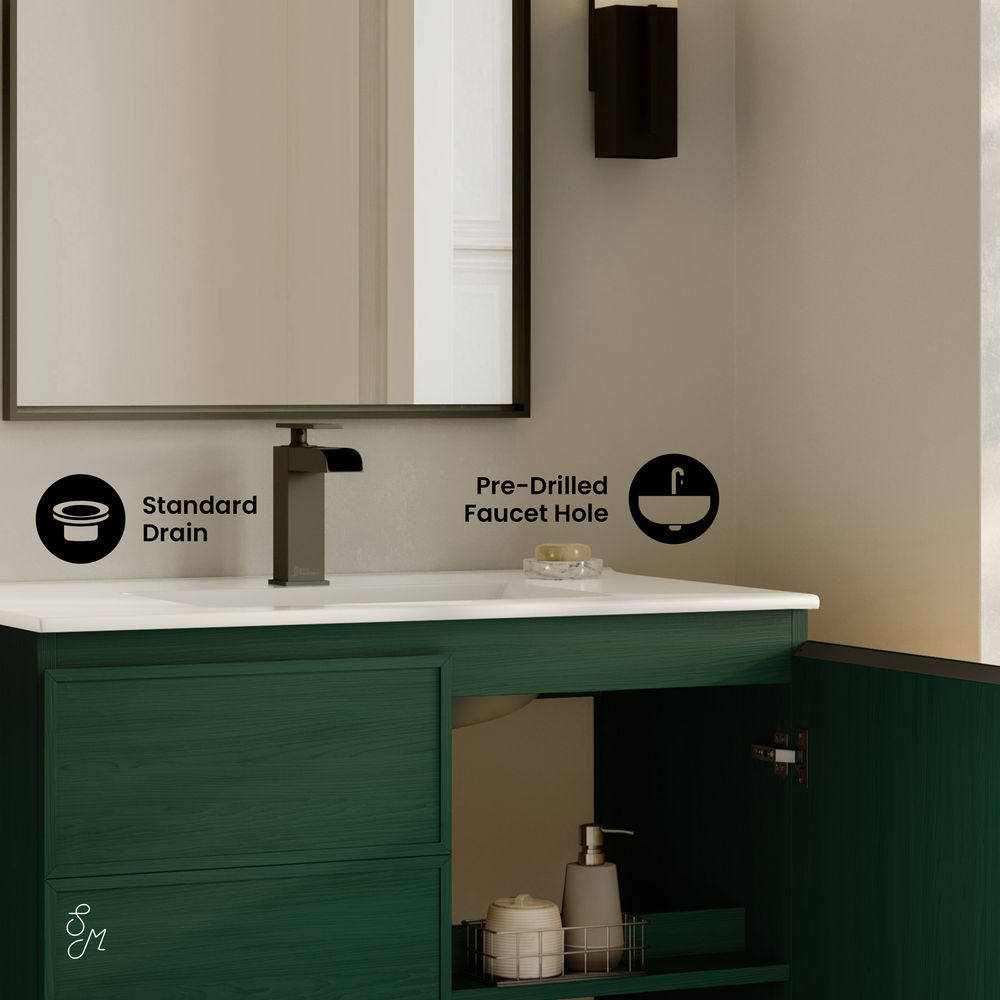 St. Tropez 36" Freestanding Bathroom Vanity in Green Oak with Sink Top
