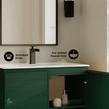 St. Tropez 36" Freestanding Bathroom Vanity in Green Oak with Sink Top