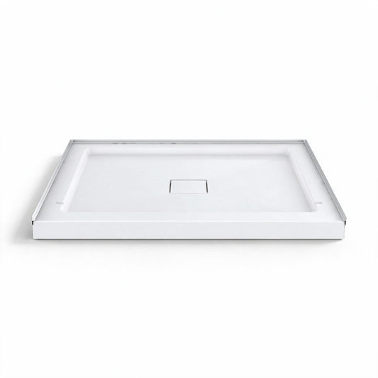 Marquette 42" x 34" Single or Double-Threshold Shower Pan Base with Center Drain and Removable Flange in Glossy White