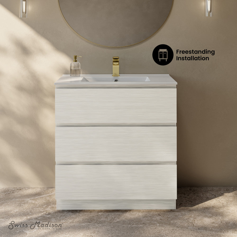 Liberte 30" Freestanding Bathroom Vanity in White Oak with Sink Top