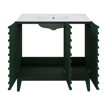 Cascade 36" Freestanding Bathroom Vanity in Green Oak with Sink Top
