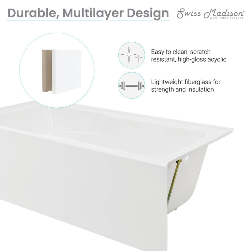Voltaire 72" x 36" Right-Hand Drain Alcove Bathtub with Apron and Armrest