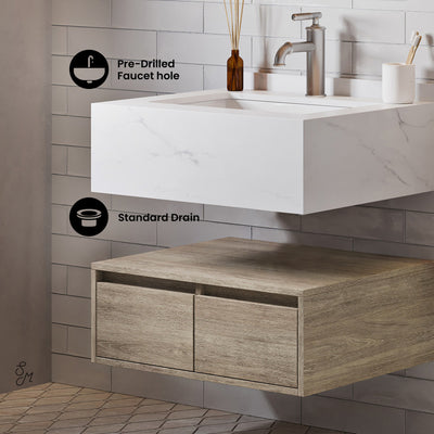 Avancer 24" Wall-Mounted Bathroom Vanity in Weathered Oak with Sink Top